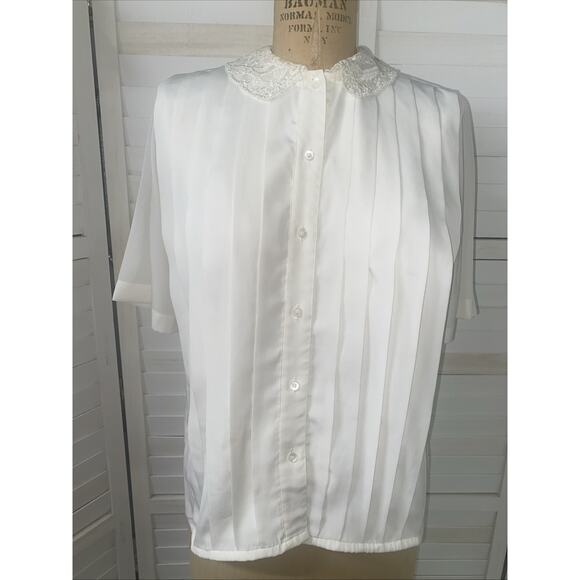 VRG La Chine Classic By Galinda Wang Top Blouse Women’s Off White Pleat Sz Small - Picture 1 of 10